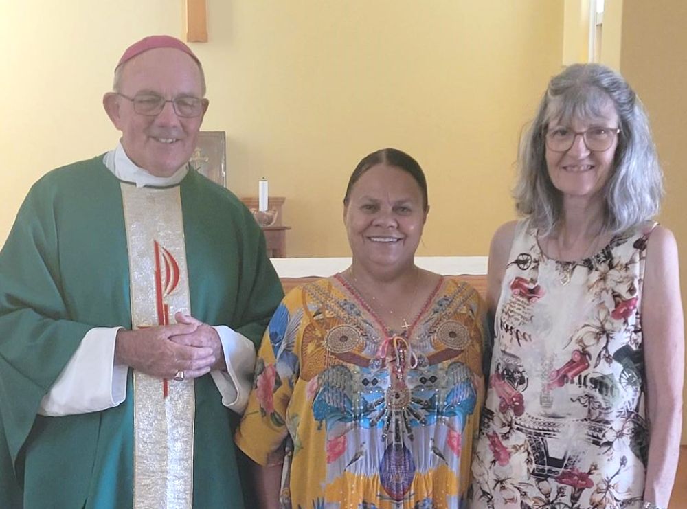 Bishop Michael Morrissey, Cecilia Kelly and Parish Pastoral Associate, Cathy Jones.